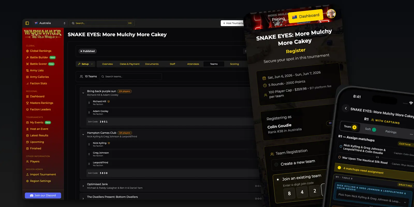 OWR team tournament view on desktop and mobile