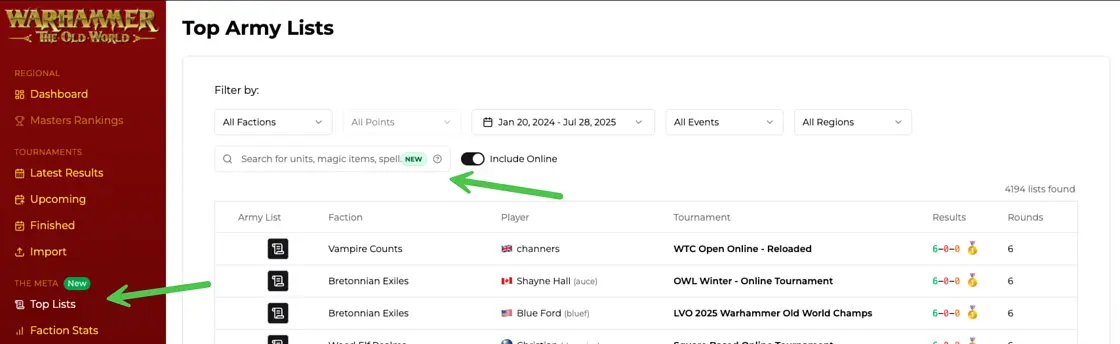Army List Search
